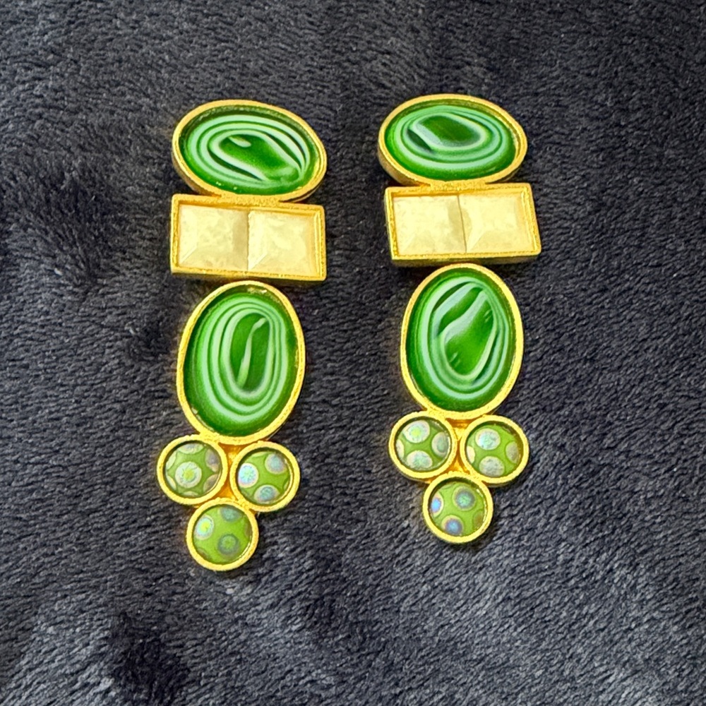 Vintage Green and Gold Statement Earrings